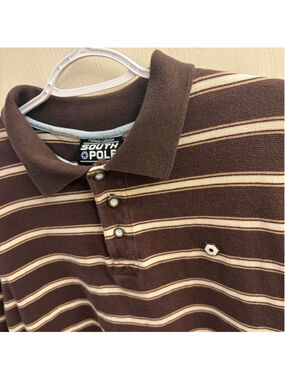 Men's Southpole Brown & Beige Striped Polo Shirt L
